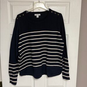 Liz Claiborne Navy & White Striped Cold-Shoulder Sweater with Shoulder Buttons